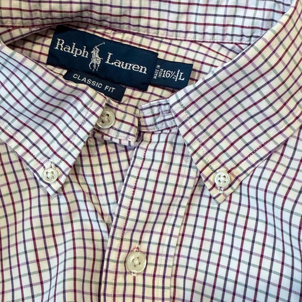 Ralph Lauren Classic Fit Plaid Button-Down Shirt Sz 16.5/34 Burgundy Check - Picture 3 of 13